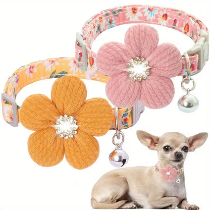 Floral Dog Collar with 3D Flower Charm and Removable Bell