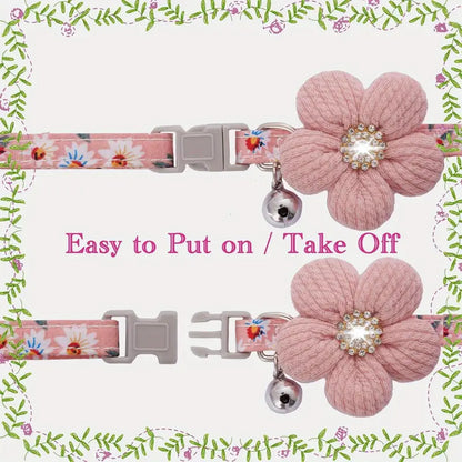 Floral Dog Collar with 3D Flower Charm and Removable Bell