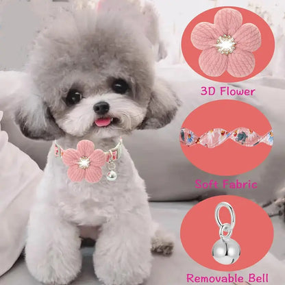 Floral Dog Collar with 3D Flower Charm and Removable Bell