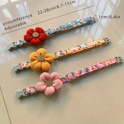 Floral Dog Collar with 3D Flower Charm and Removable Bell