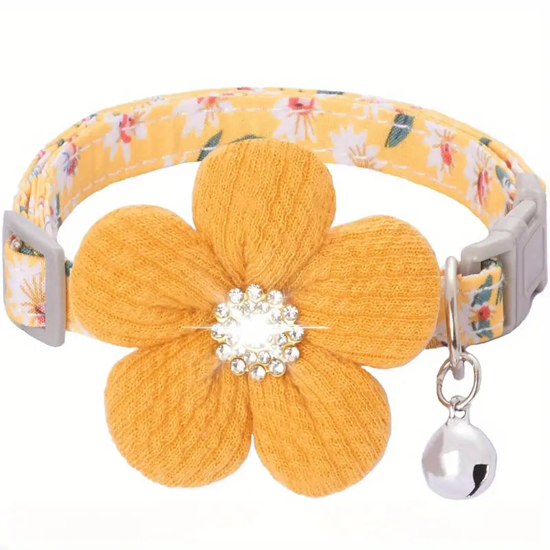 Floral Dog Collar with 3D Flower Charm and Removable Bell