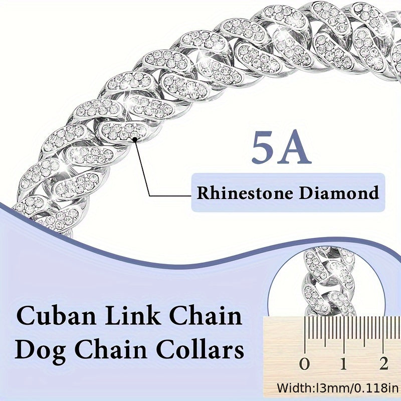 13mm wide dog chain collar diamond Cuban chain